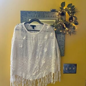 INC International Concepts White Fringe Top
